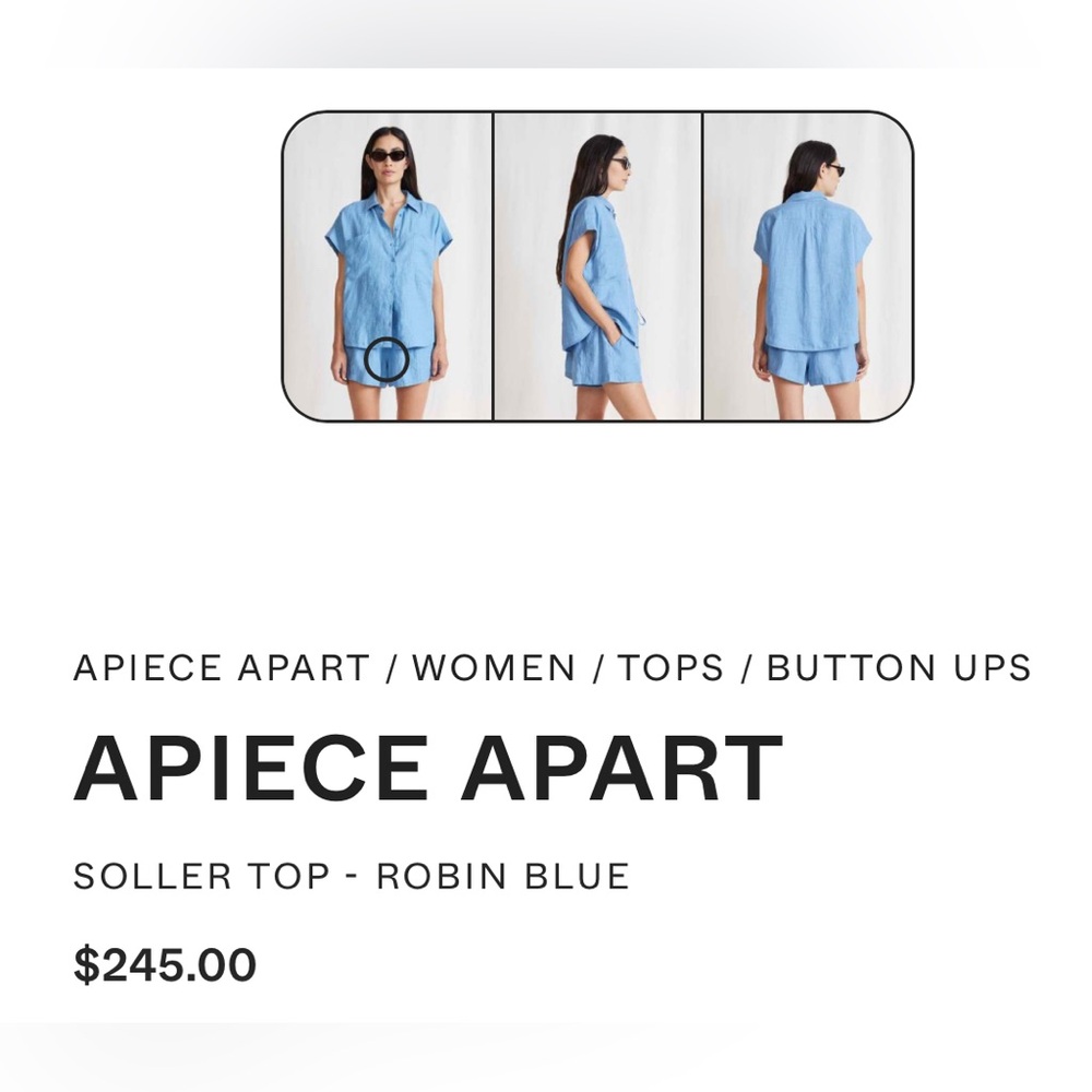 Apiece Apart- Sollar button up linen top in Robin Blue - Picture 4 of 9